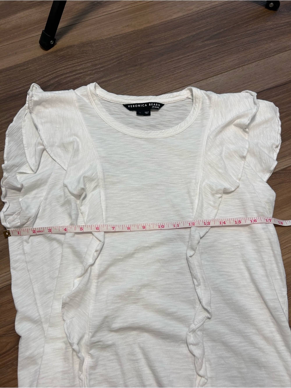 Veronica beard white Bea ruffled short sleeve t shirt size large ruffled basic - Picture 6 of 8
